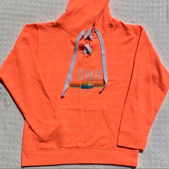 Lone Rock Tops - LANAI HAWAII HOODIE SWEATSHIRT NEON ORANGE LACE UP